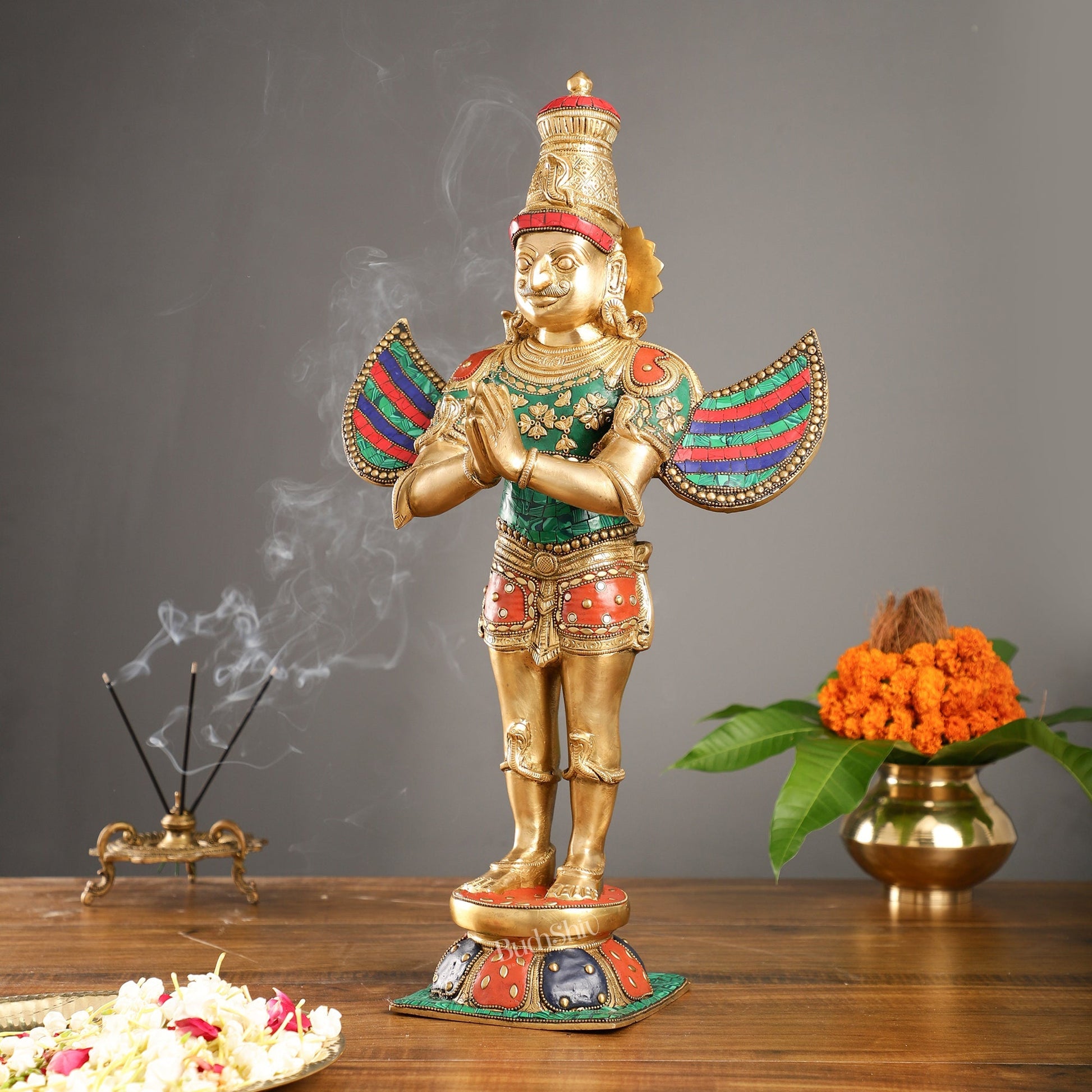 Brass Garuda Statue with Meenakari , 22" Tall,