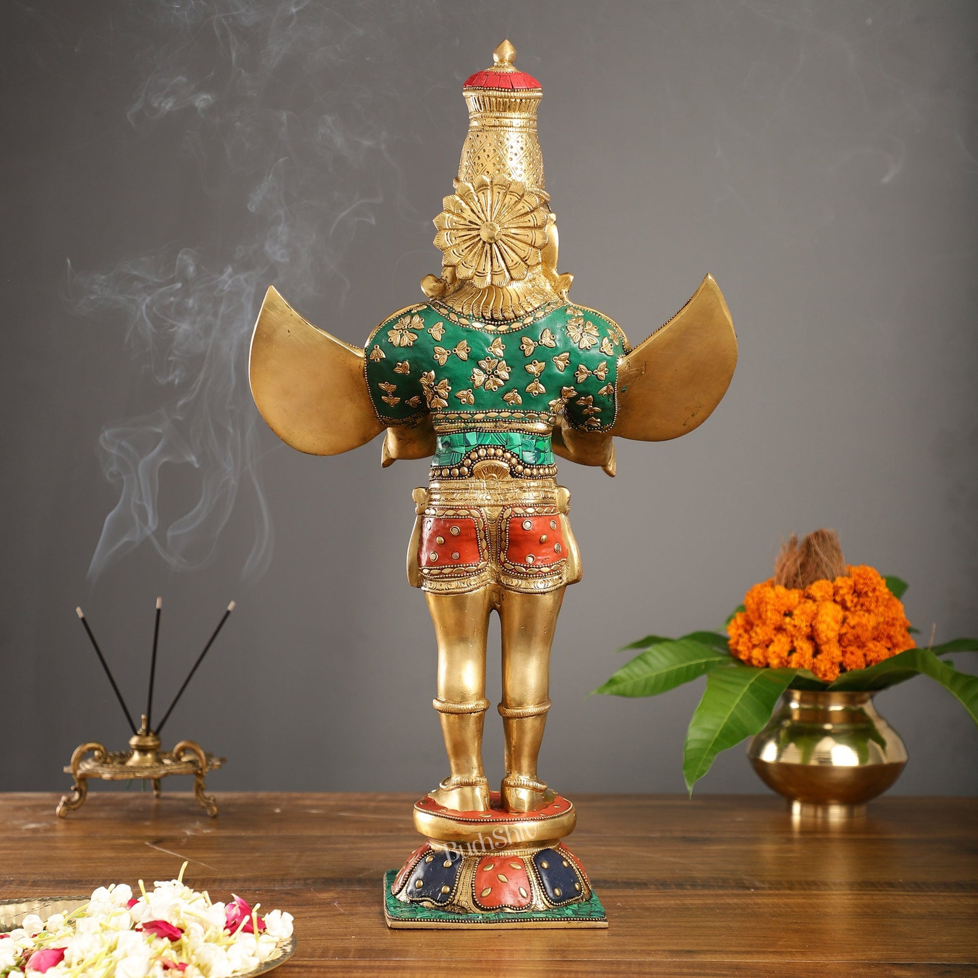 Brass Garuda Statue with Meenakari , 22" Tall,