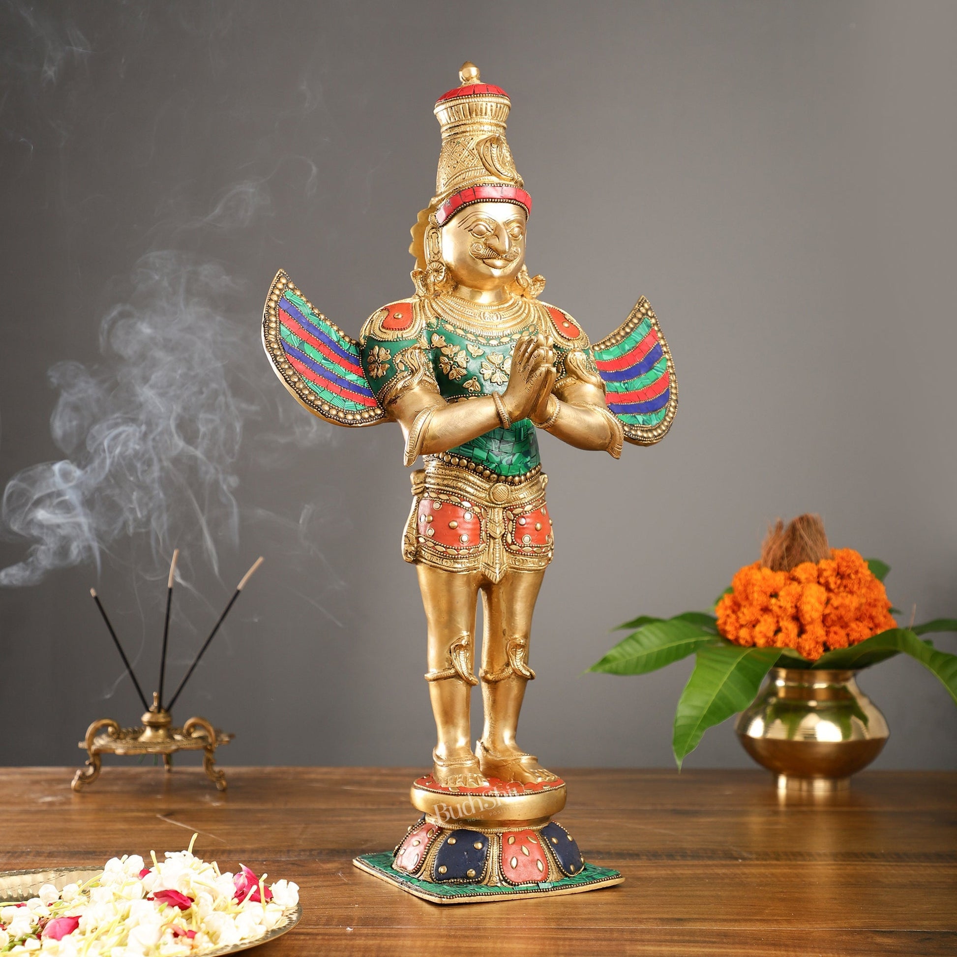 Brass Garuda Statue with Meenakari , 22" Tall,