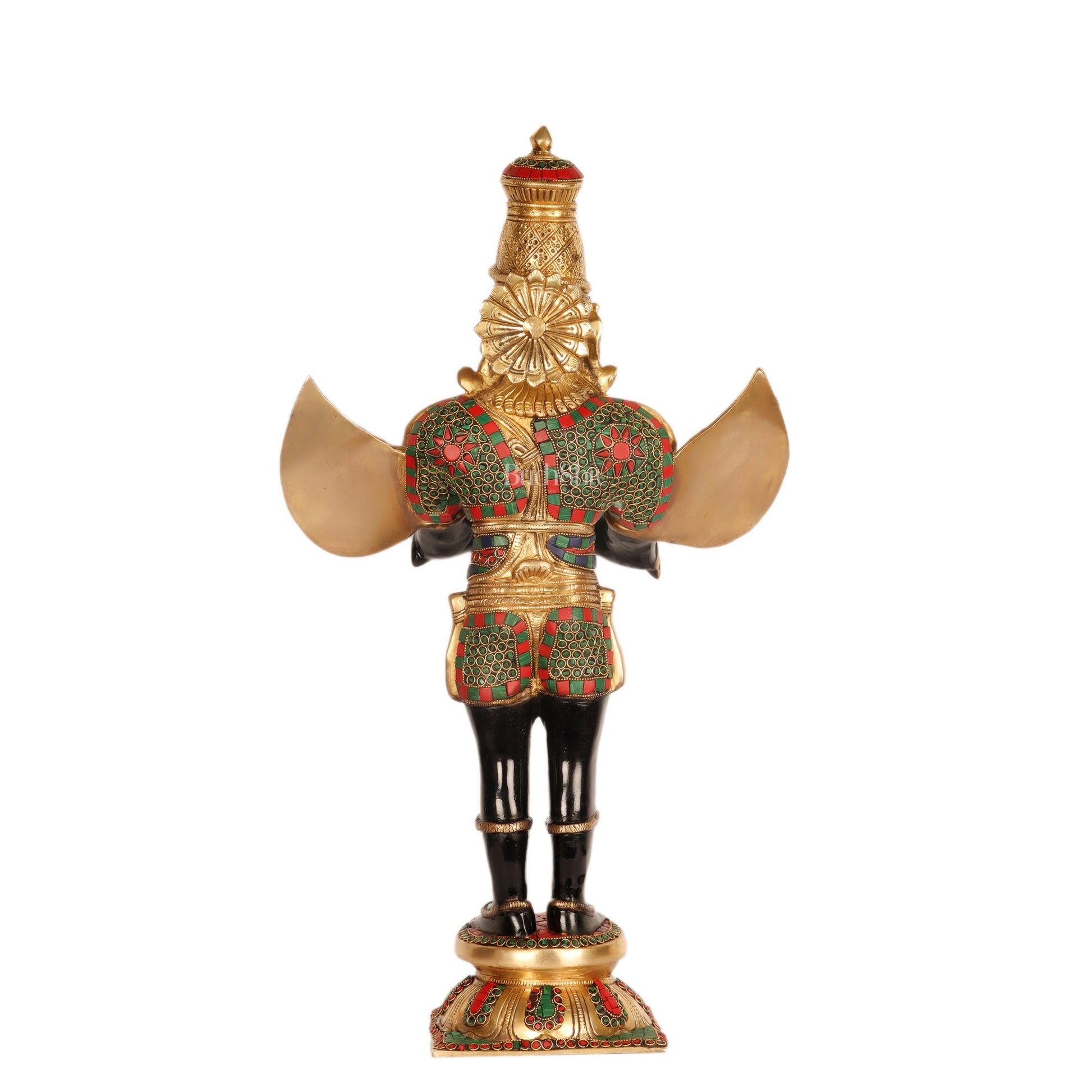 Handcrafted Brass Garuda Dev Statue - Black and Gold Finish, 22" Tall, 10.5kg