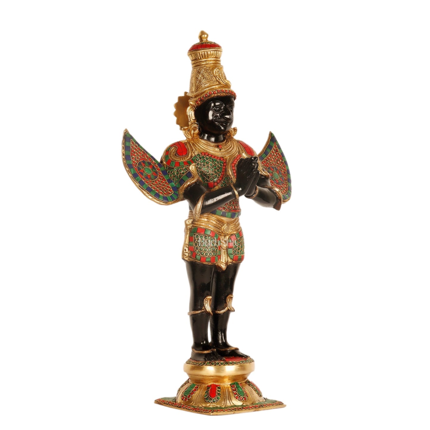 Handcrafted Brass Garuda Dev Statue - Black and Gold Finish, 22" Tall, 10.5kg