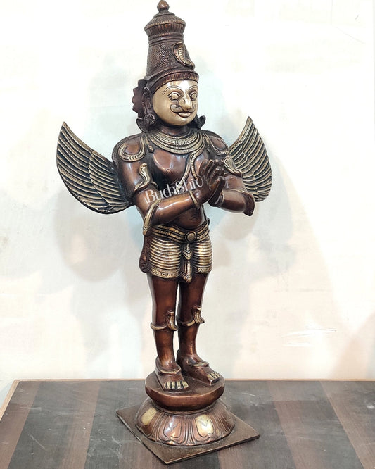 Handcrafted Brass Garuda Statue - Copper Brown Antique Finish, 22" Tall, 11 kgs