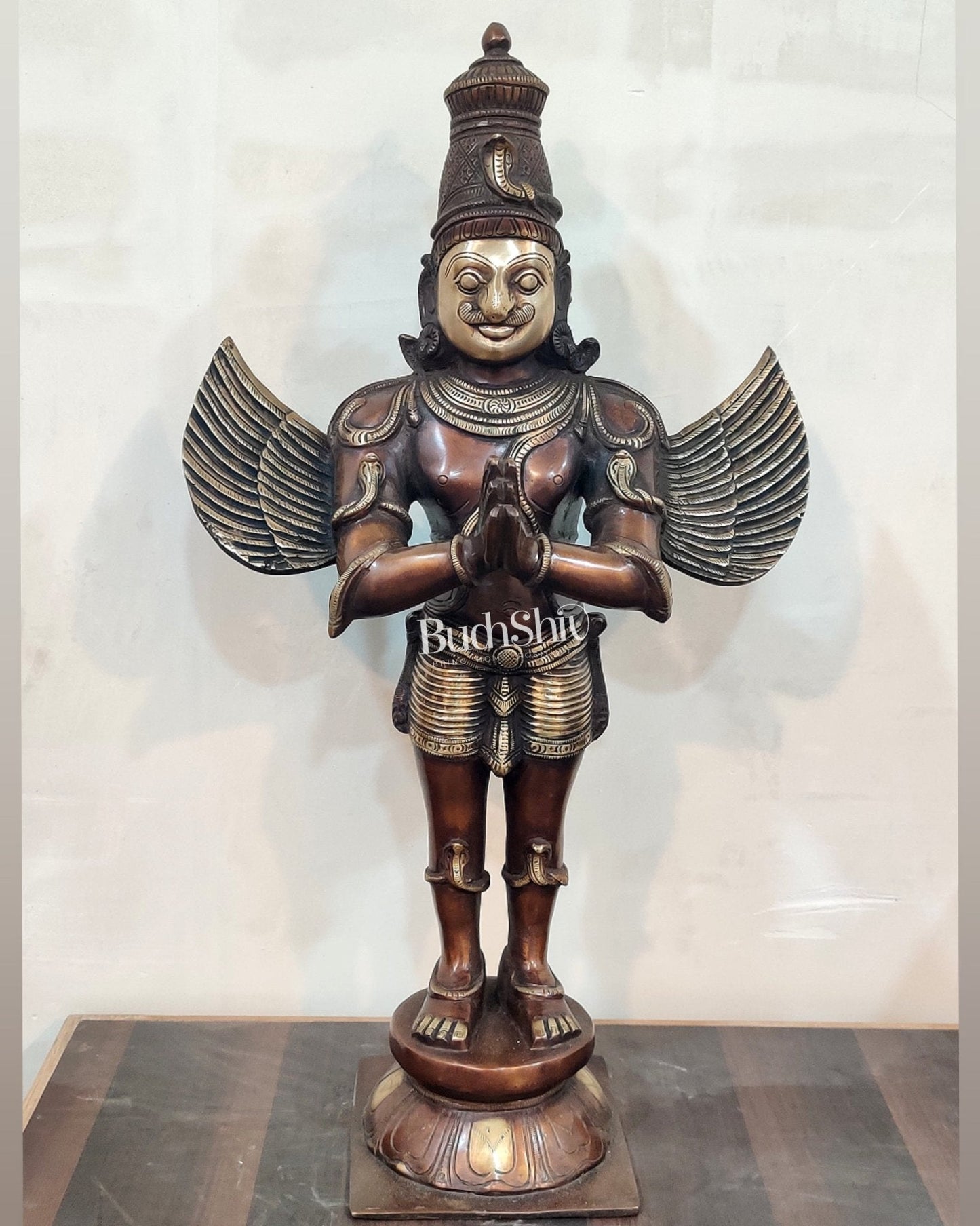 Handcrafted Brass Garuda Statue - Copper Brown Antique Finish, 22" Tall, 11 kgs