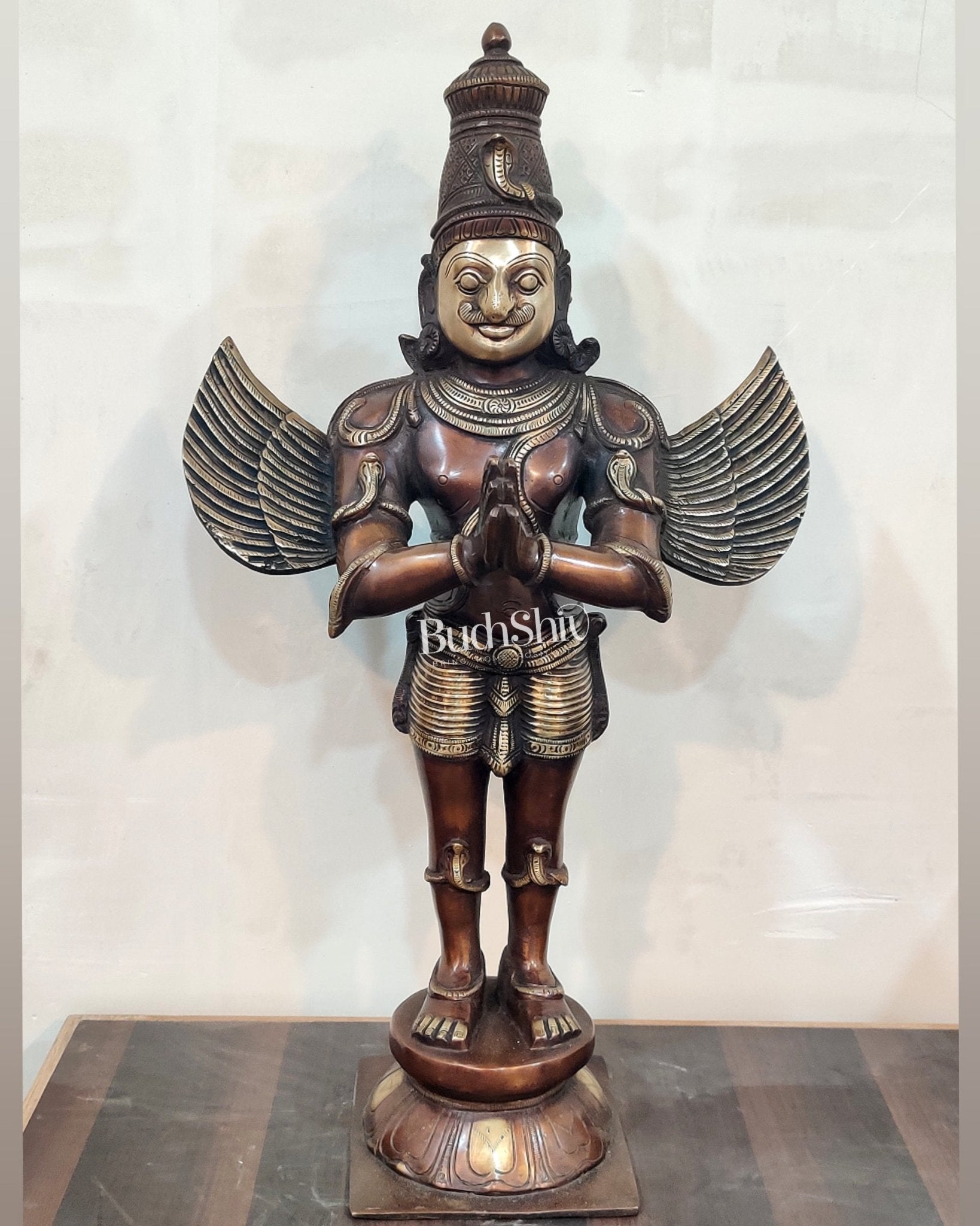 Handcrafted Brass Garuda Statue - Copper Brown Antique Finish, 22" Tall, 11 kgs