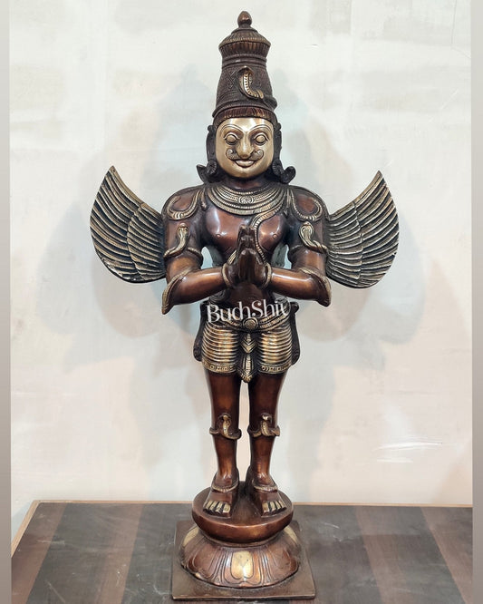 Handcrafted Brass Garuda Statue - Copper Brown Antique Finish, 22" Tall, 11 kgs