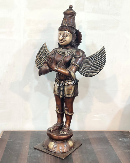 Handcrafted Brass Garuda Statue - Copper Brown Antique Finish, 22" Tall, 11 kgs