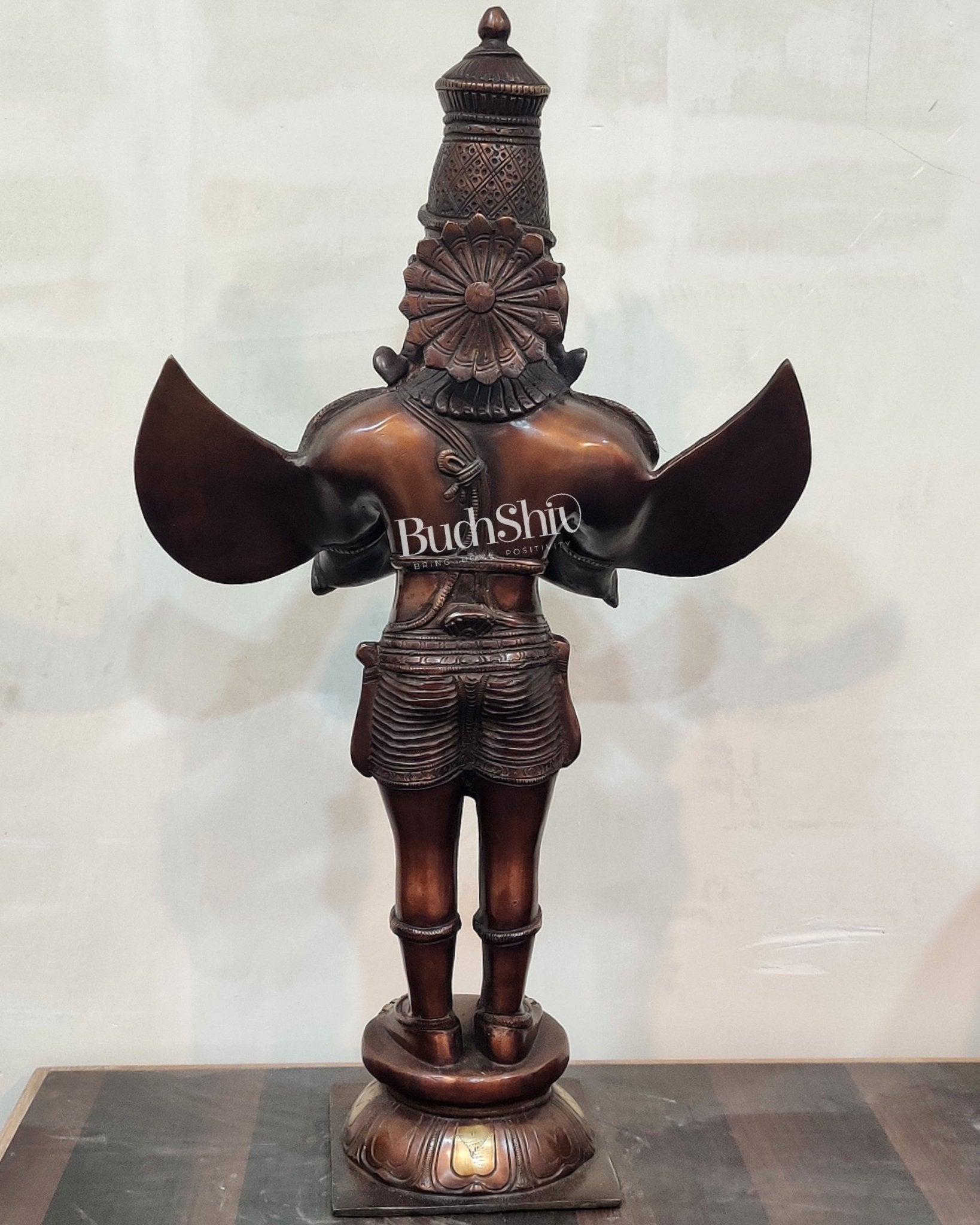 Handcrafted Brass Garuda Statue - Copper Brown Antique Finish, 22" Tall, 11 kgs