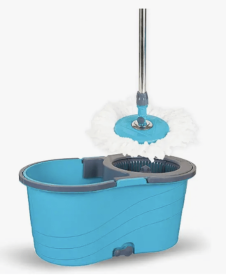 GEBI Super Spin Mop with Plastic Jali, Microfiber Head, Stainless Steel Handle, No Extra Refill (Sky Blue)