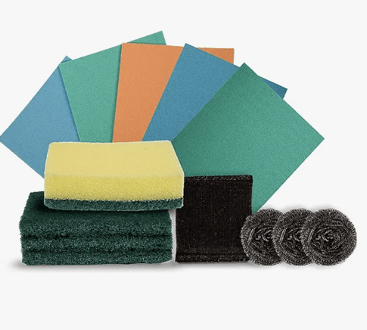 GEBI காம்போ பேக் ஆஃப் குயிக் கிளீன் ஸ்க்ரப்பர் 1 பிசி, செல்லுலோஸ் வைப்ஸ் 5 பிசிக்கள், ஸ்பாஞ்ச் பேட் 1 பிசி, ஷைன்வெல் ஸ்க்ரப்பர்-3 பிசிக்கள், பிரைட் கிளீன் கிரீன் பேட் 3 பிசிக்கள்.