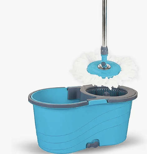 GEBI Super Spin Mop with Plastic Jali, Microfiber Head, Stainless Steel Handle, with Extra Refill (Sky Blue)