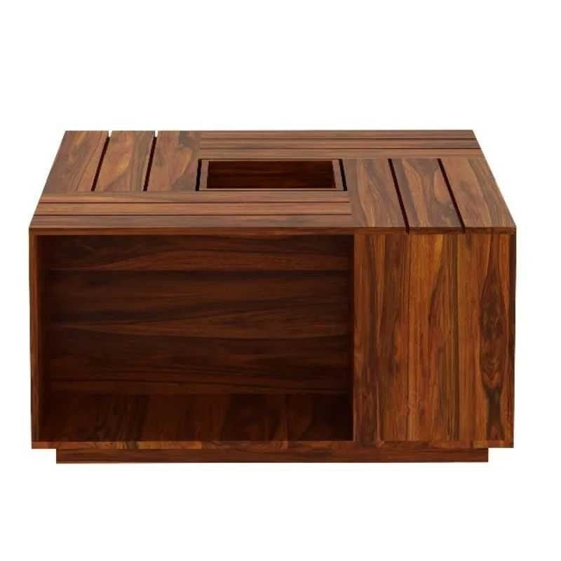 GeoNest Sheehsam solid wood Coffee Table | Wooden Finish with Geometric Top | Storage Shelves | Living Room