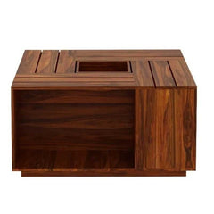 GeoNest Sheehsam solid wood Coffee Table | Wooden Finish with Geometric Top | Storage Shelves | Living Room