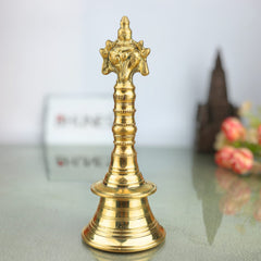 Brass Hand Bell Ghanti With Shankha And Chakra for Pooja, Aarti, Meditation & Temple Rituals, Decorative Peetal/Pittal Puja Bell, Gold, 8 Inch, 1 Piece