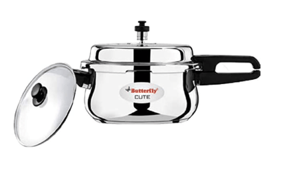 Butterfly Cute Ss Induction Compatible Outer Lid Stainless Steel Pressure Cooker With Glass Lid 5.5 liter, Silver