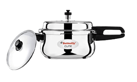 Butterfly Cute Ss Induction Compatible Outer Lid Stainless Steel Pressure Cooker With Glass Lid 5.5 liter, Silver