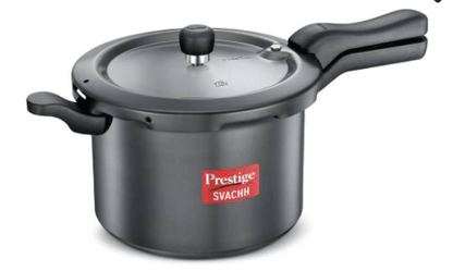 Prestige 5 Litres Svachh Induction Base Outer Lid Hard Anodized Pressure Cooker | Deep lid Spillage Control | Black | Anti-Bulge Base | Controlled Gasket Release System | Cool Touch Weight