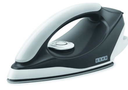 USHA Plastic Usha Aurora 1000Watt Dry Iron with Innovative Tail Light Indicator|Black Non Stick Soleplate for Longer Durability|Overheat Safety Shutoff|2 Years Warranty|(Grey & White),1000 Watts