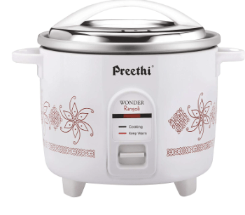 Preethi Electric Rice Cooker, 1 Litre, Single Pan, Anodized and Rustproof Aluminium Pan, White (RC 319)