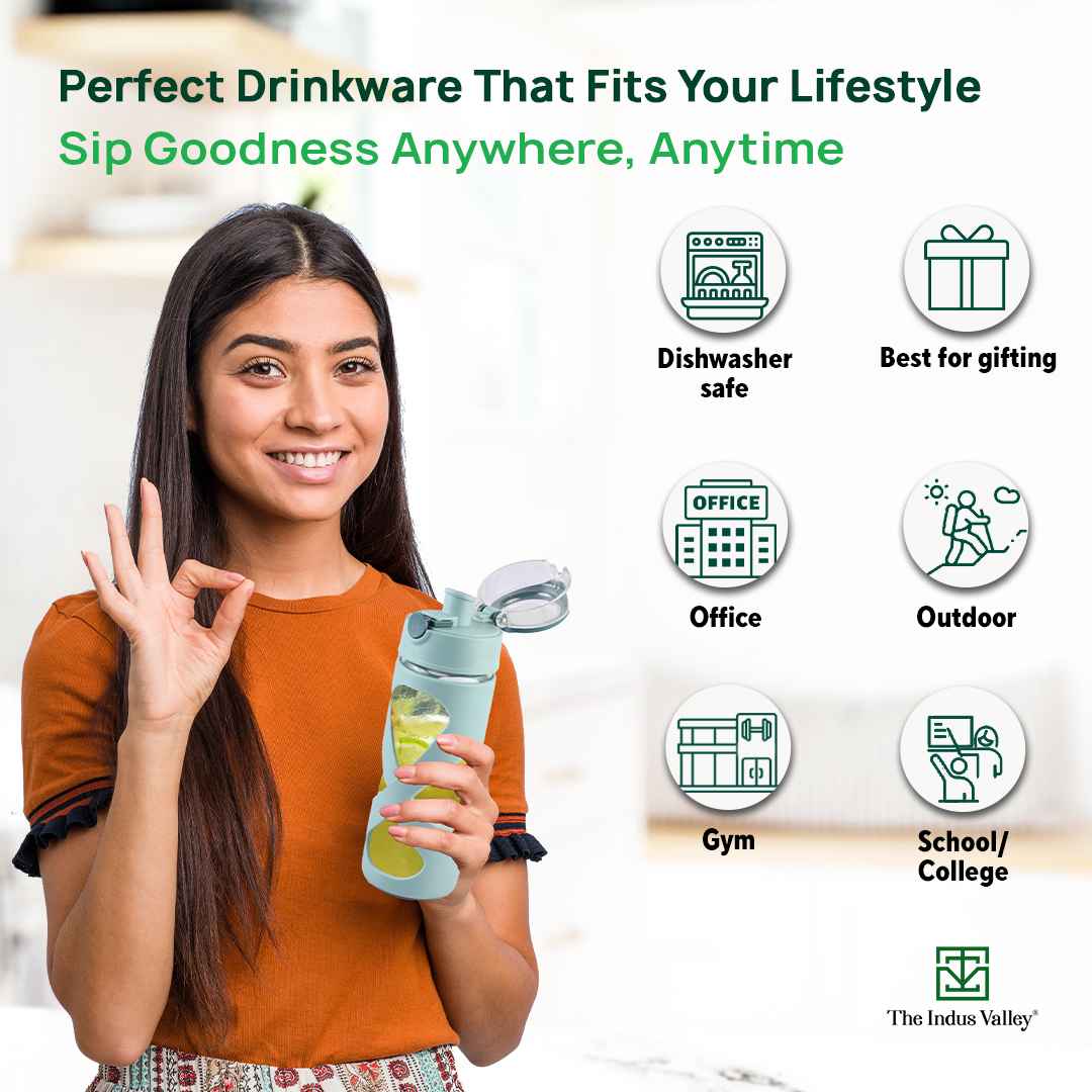 Premium Pro-hydro Borosilicate Glass Bottle | 500ml | Removable Filter | Dark blue, Light blue