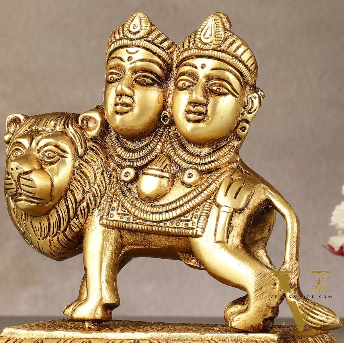 Goddess Chamunda Brass Idol: 5.5 inch