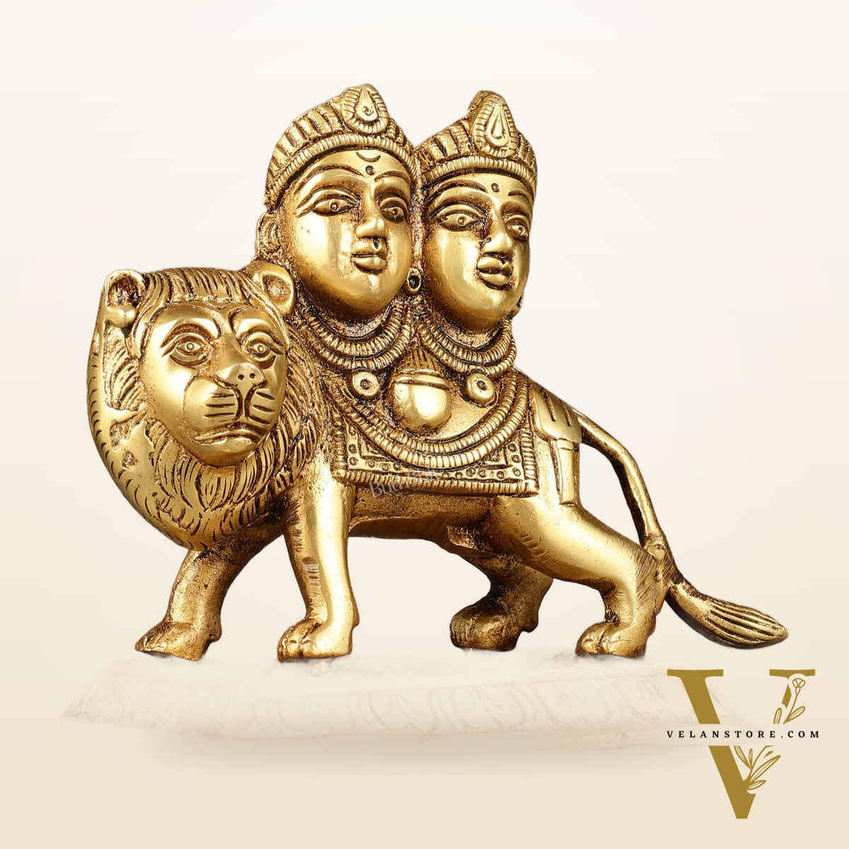 Goddess Chamunda Brass Idol: 5.5 inch