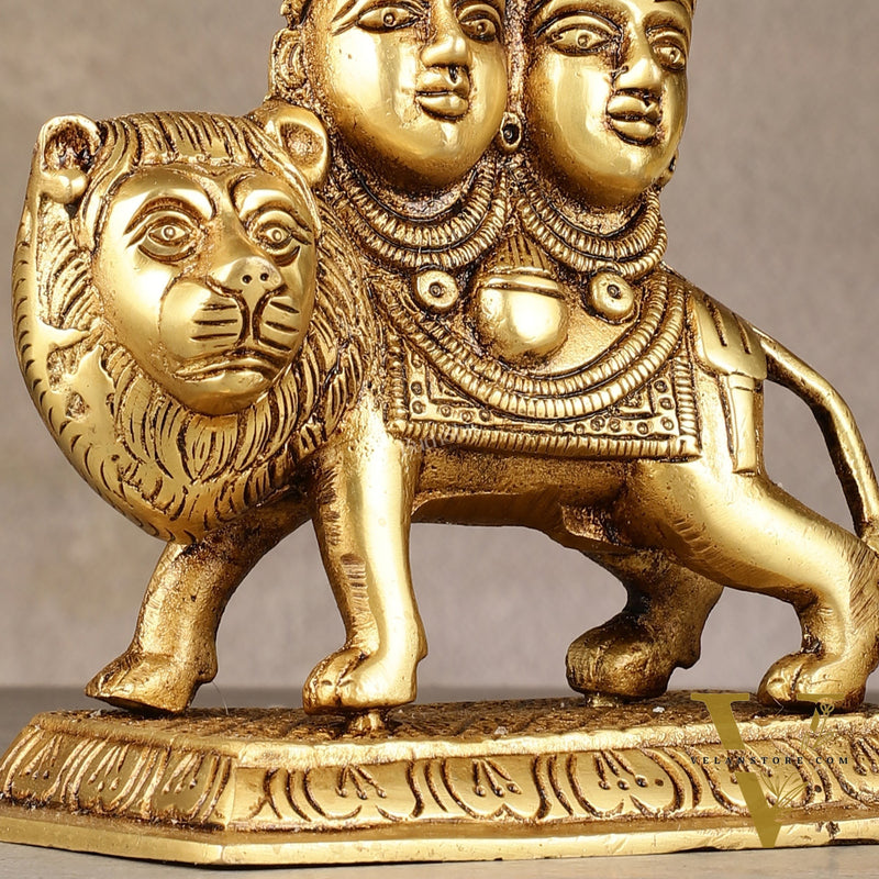 Goddess Chamunda Brass Idol: 5.5 inch