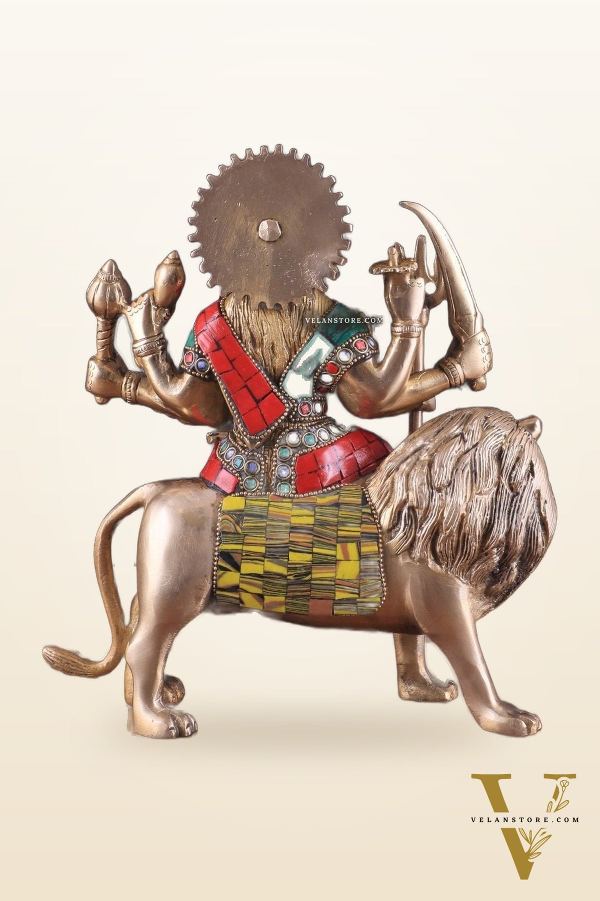 Goddess Durga brass idol 9 inch stonework