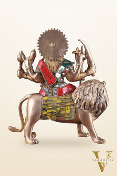 Goddess Durga brass idol 9 inch stonework