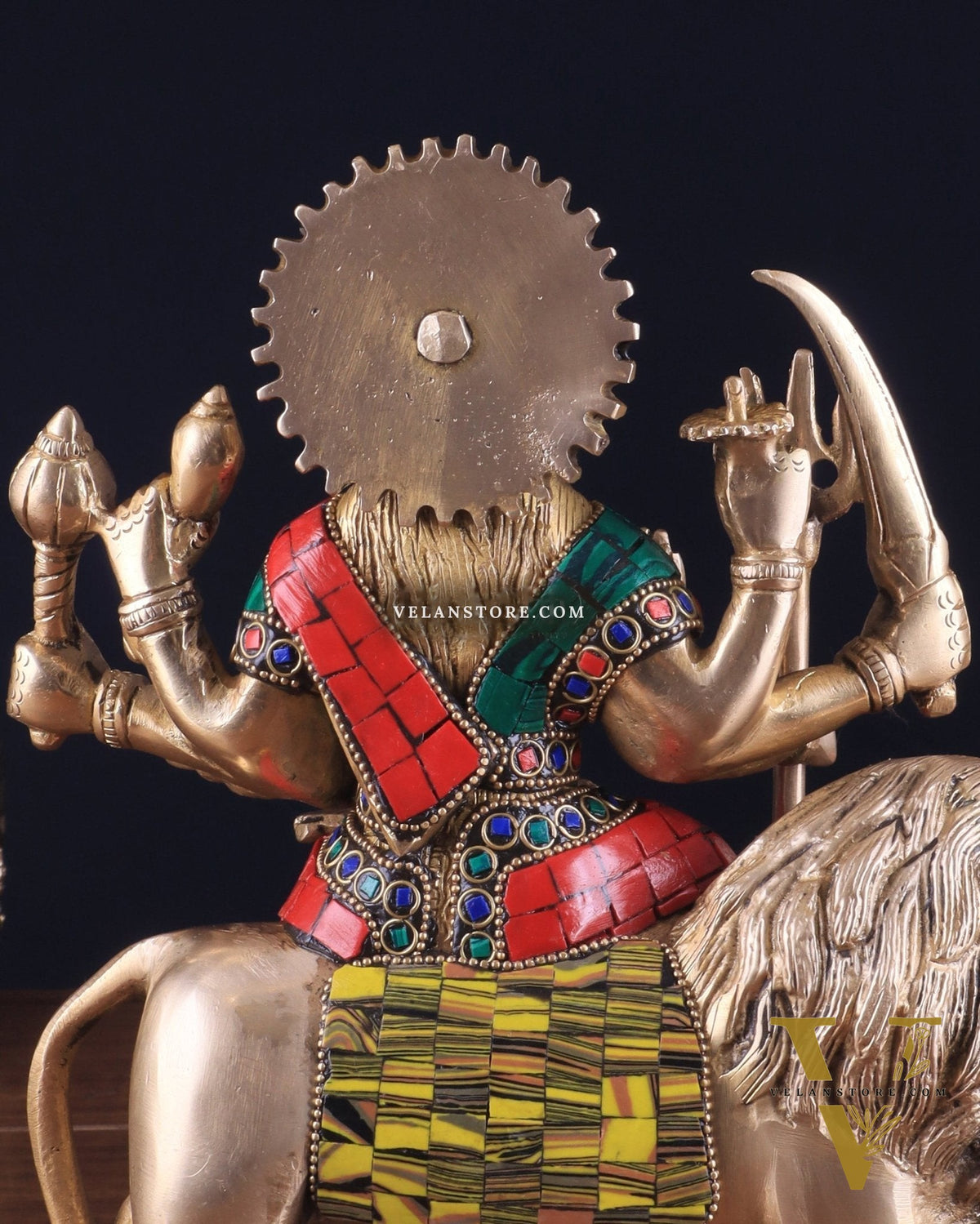 Goddess Durga brass idol 9 inch stonework