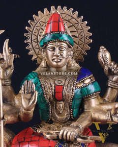 Goddess Durga brass idol 9 inch with stonework
