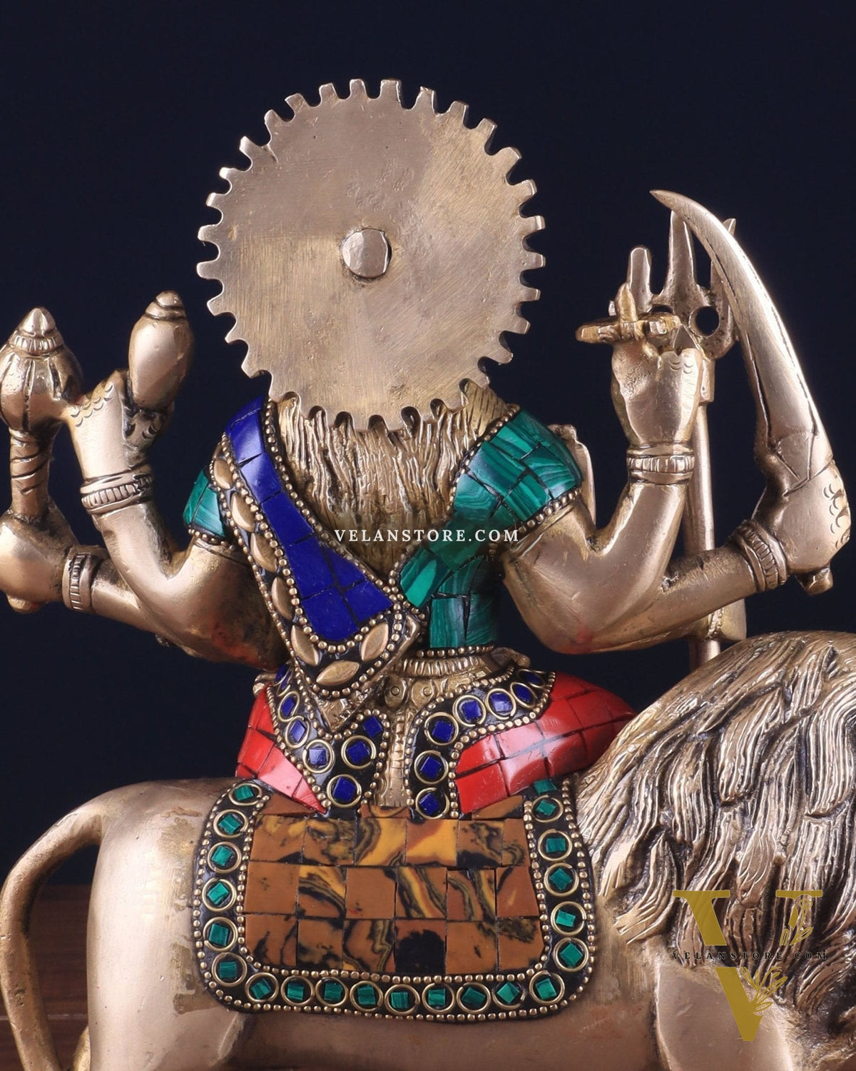 Goddess Durga brass idol 9 inch with stonework