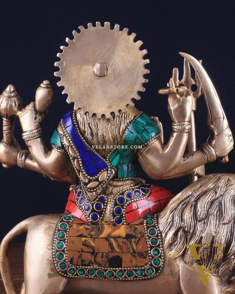 Goddess Durga brass idol 9 inch with stonework