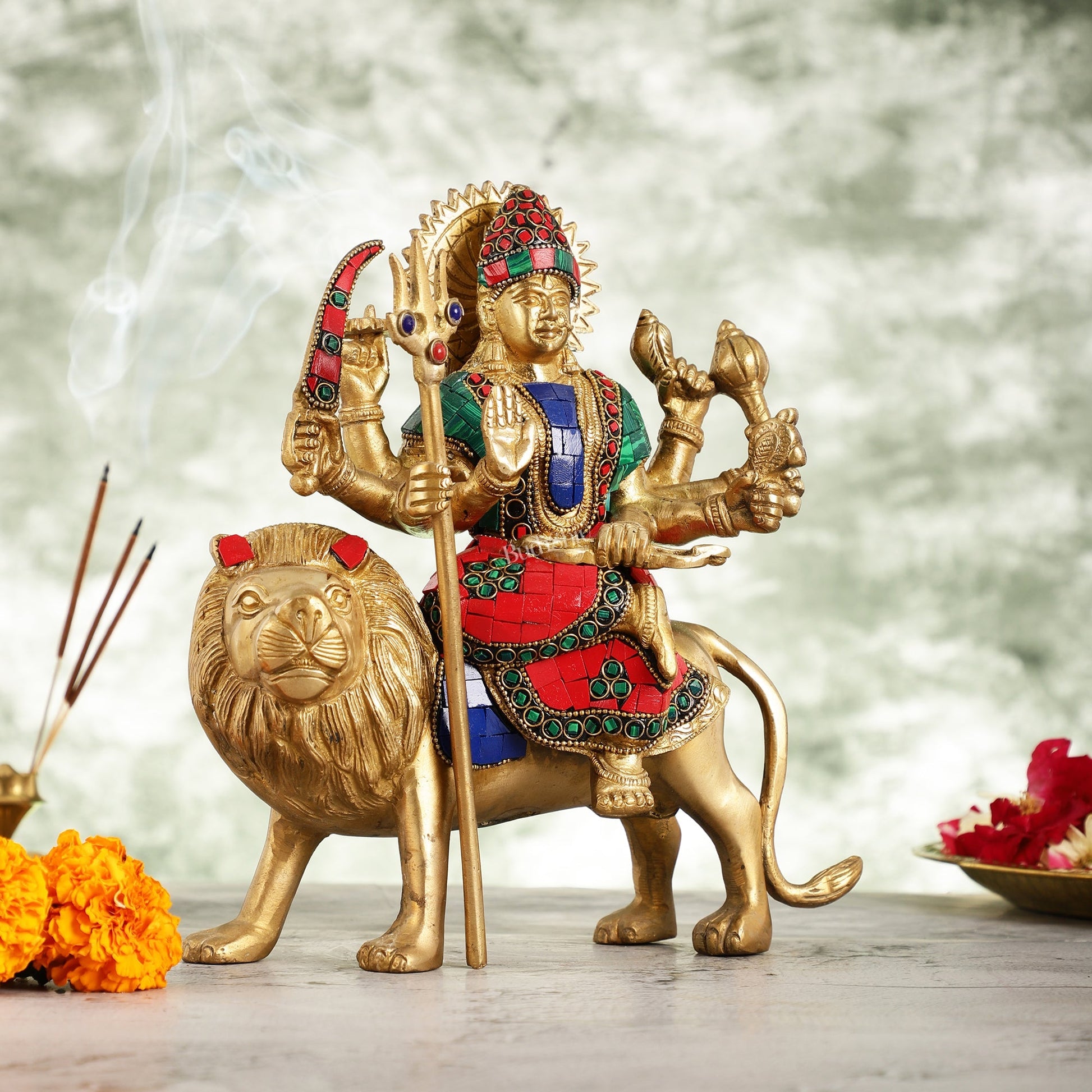 Goddess Durga brass idol 9 inch