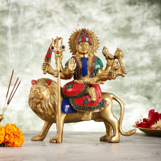 Goddess Durga brass idol 9 inch