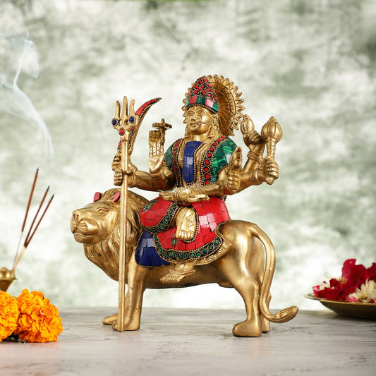 Goddess Durga brass idol 9 inch