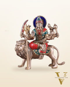 Goddess Durga ma brass idol 9 inch stonework