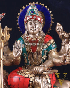 Goddess Durga ma brass idol 9 inch stonework