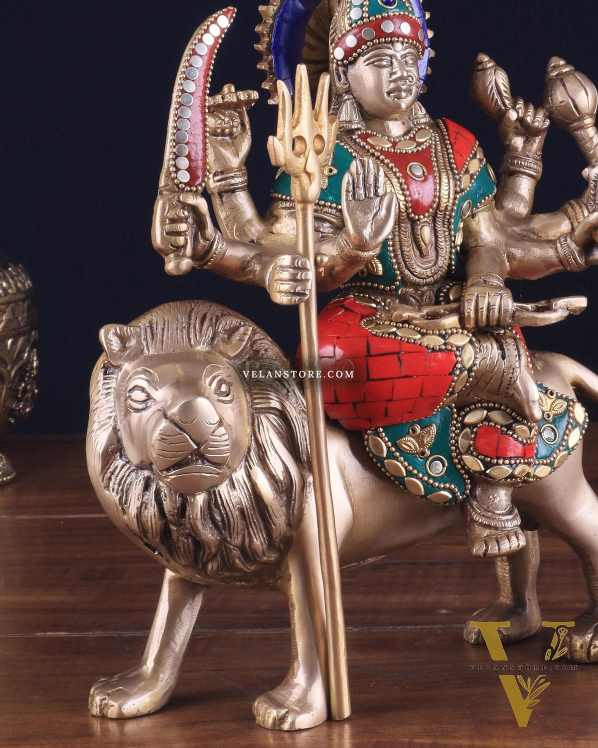 Goddess Durga ma brass idol 9 inch stonework