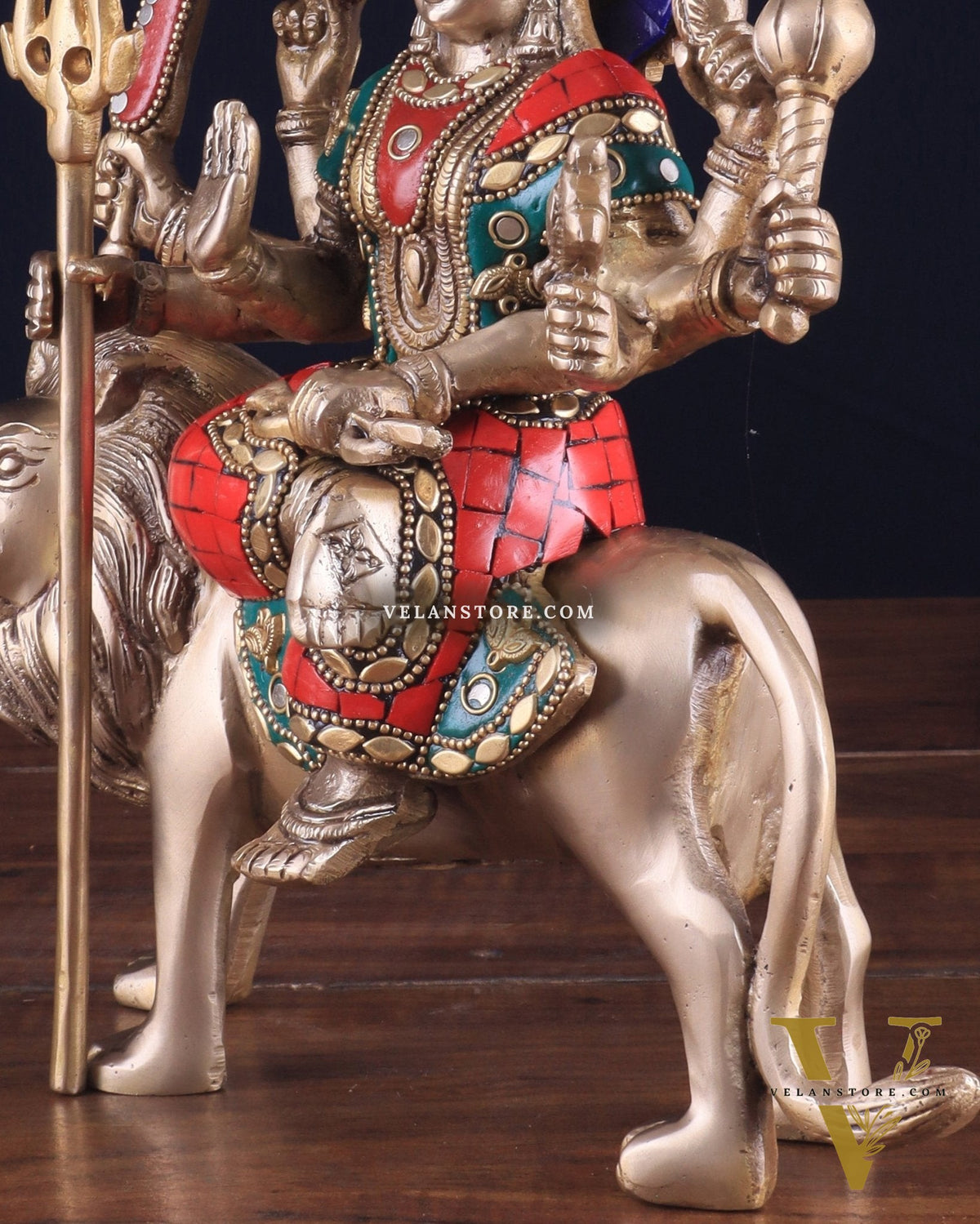Goddess Durga ma brass idol 9 inch stonework