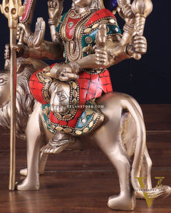 Goddess Durga ma brass idol 9 inch stonework