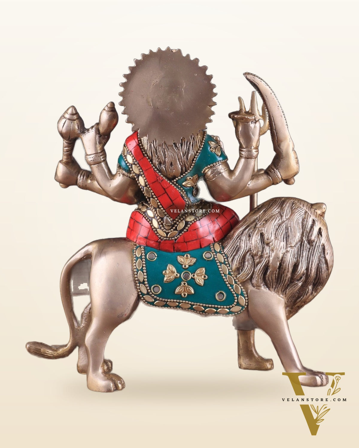 Goddess Durga ma brass idol 9 inch stonework