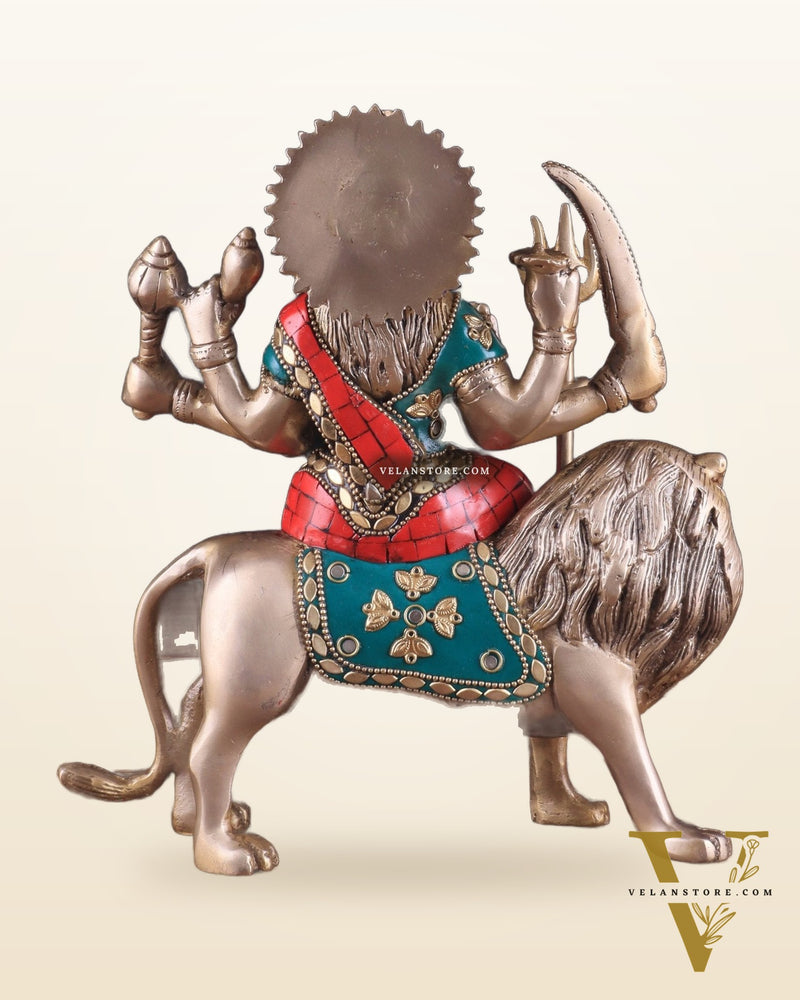 Goddess Durga ma brass idol 9 inch stonework