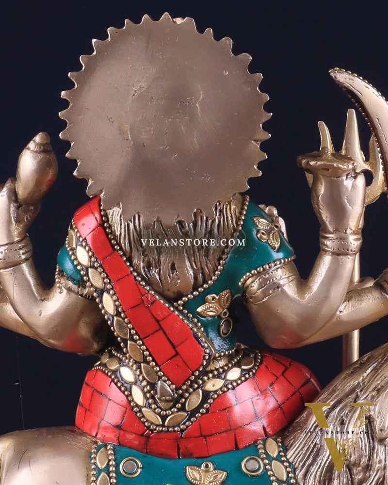 Goddess Durga ma brass idol 9 inch stonework