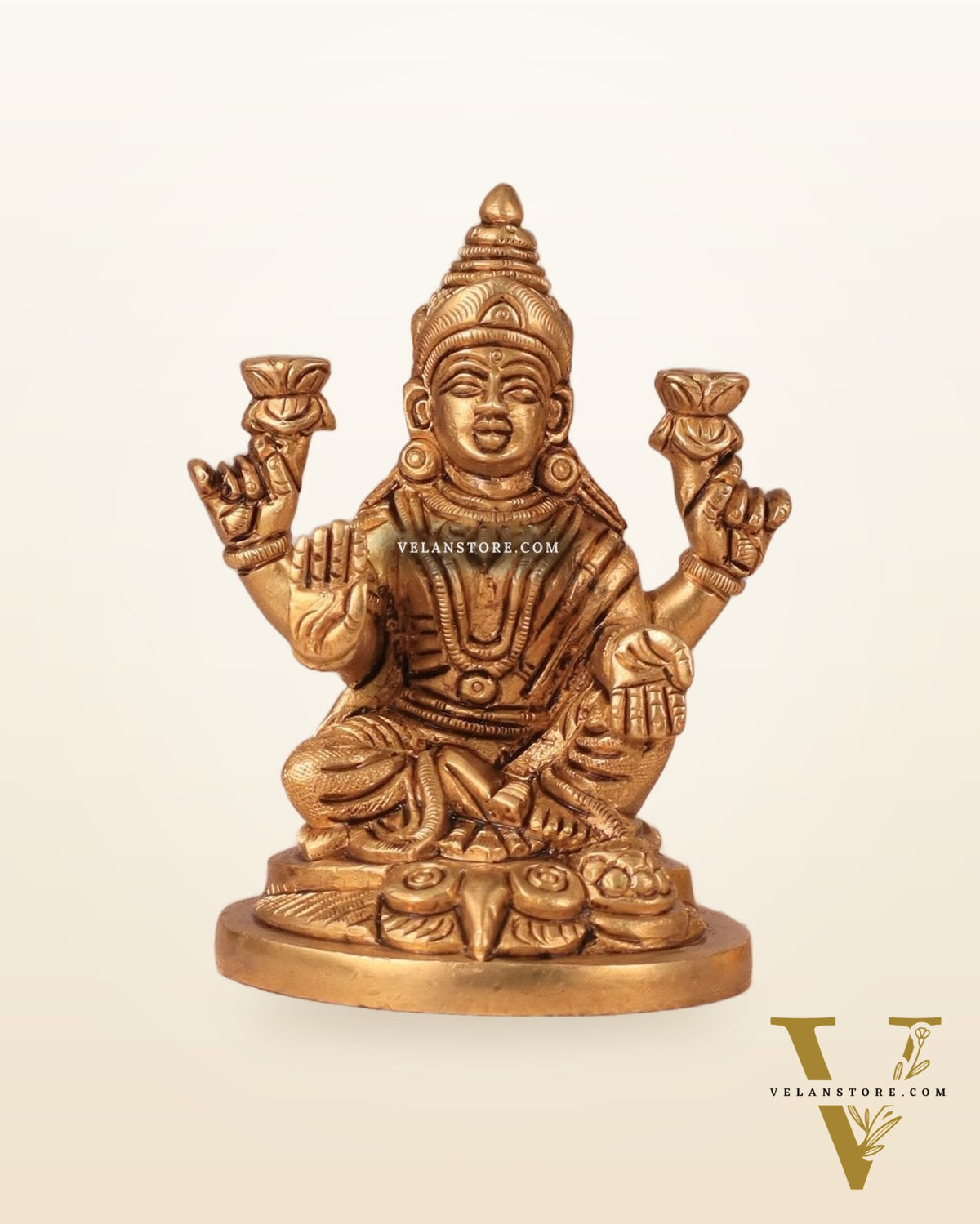 Goddess Lakshmi Seated on Owl - Pure Brass Superfine Idol, 4"
