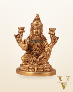Goddess Lakshmi Seated on Owl - Pure Brass Superfine Idol, 4"