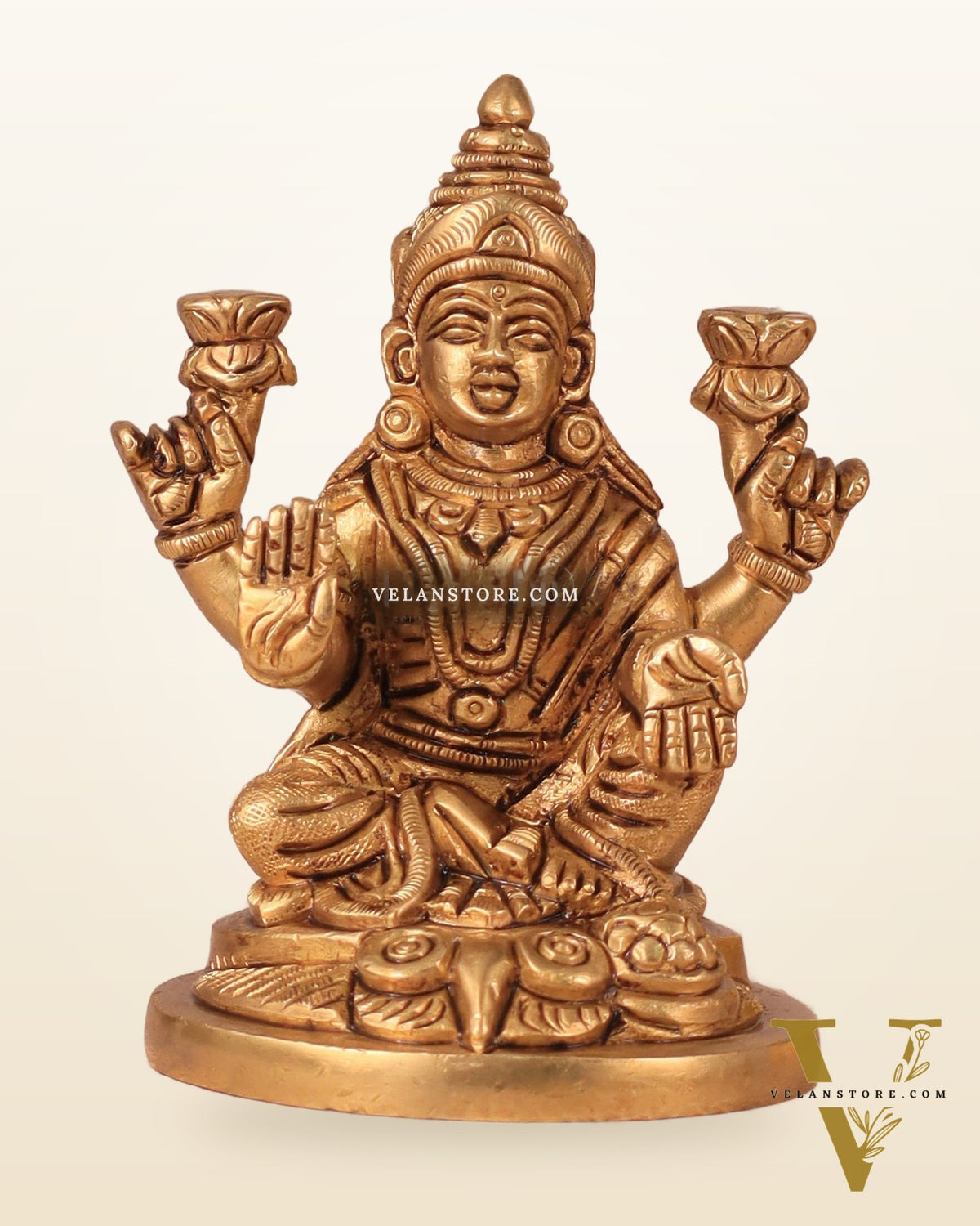 Goddess Lakshmi Seated on Owl - Pure Brass Superfine Idol, 4"