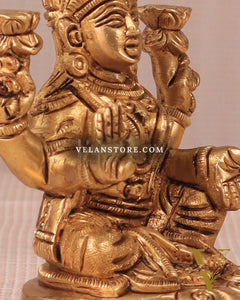 Goddess Lakshmi Seated on Owl - Pure Brass Superfine Idol, 4"