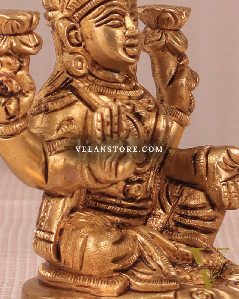 Goddess Lakshmi Seated on Owl - Pure Brass Superfine Idol, 4"