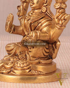 Goddess Lakshmi Seated on Owl - Pure Brass Superfine Idol, 4"