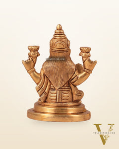 Goddess Lakshmi Seated on Owl - Pure Brass Superfine Idol, 4"